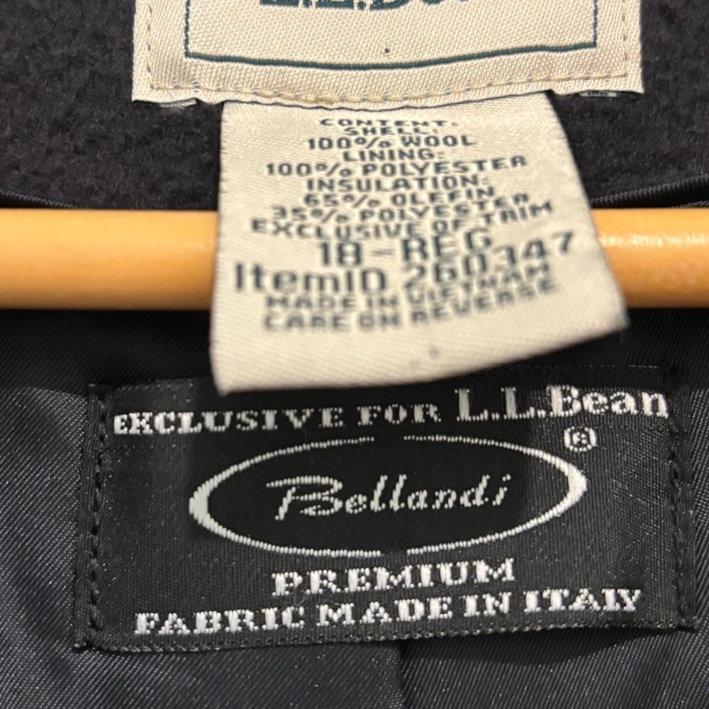 LL Bean x Bellandi  100% Wool Long Coat Size 18 Regular Navy - Picture 5 of 6